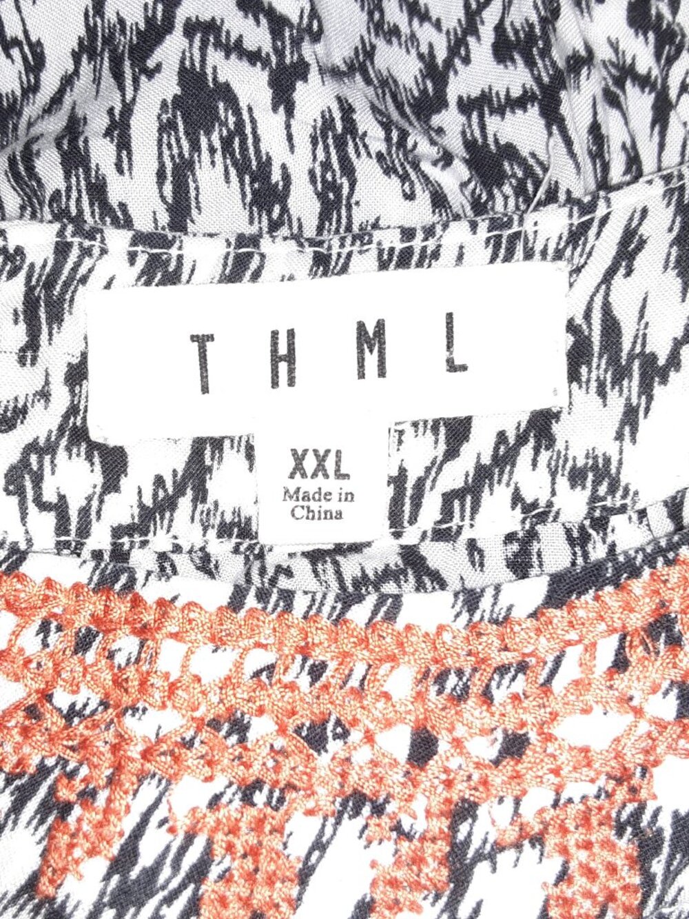 THML Maxi Dress * Black & White Batik; Orange Embroidery *EUC* Lined Bodice* XXL - Picture 2 of 6
